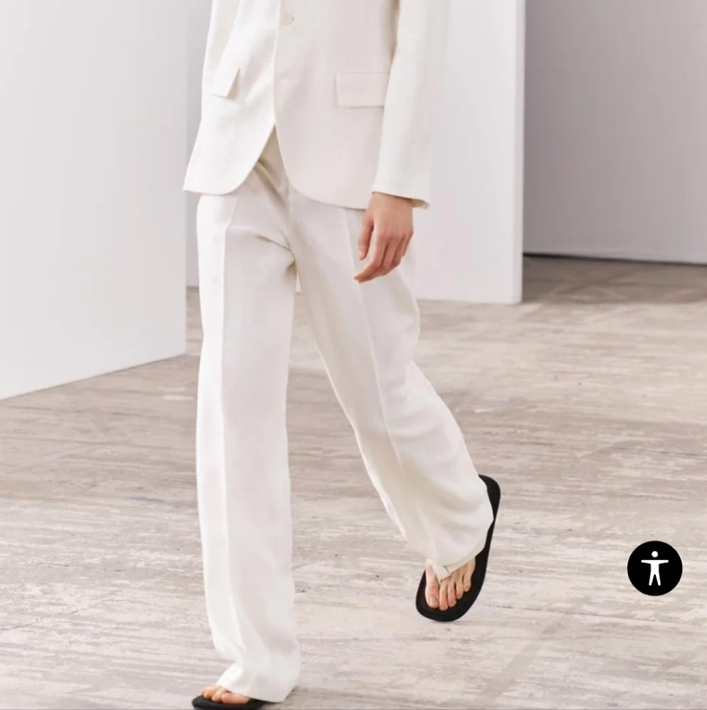 ZW COLLECTION STRAIGHT FIT LINEN BLEND TROUSERS SIZE S